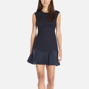 REBECCA TAYLOR STACY In Navy Pique Textured Ruffle Hem Dress
